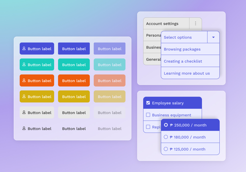 Input buttons, radio buttons and checkboxes