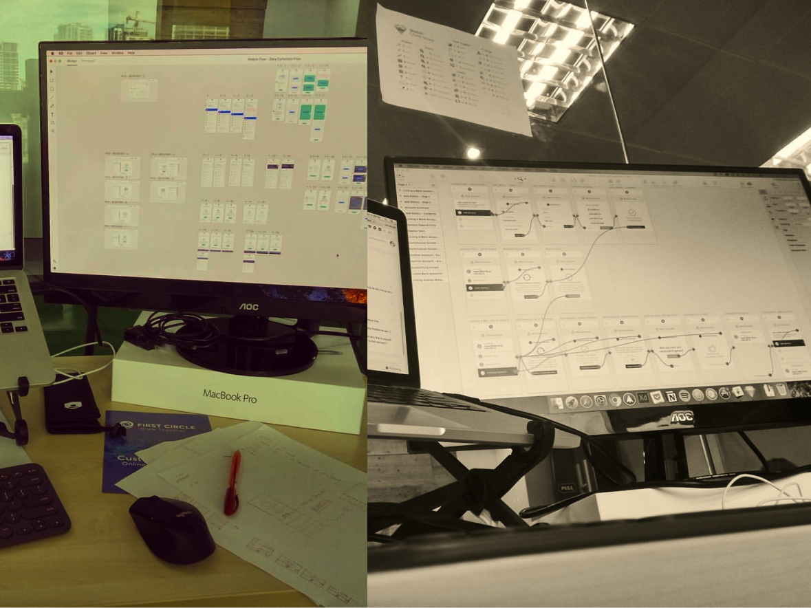 A photo of my work laptop working on UX flows