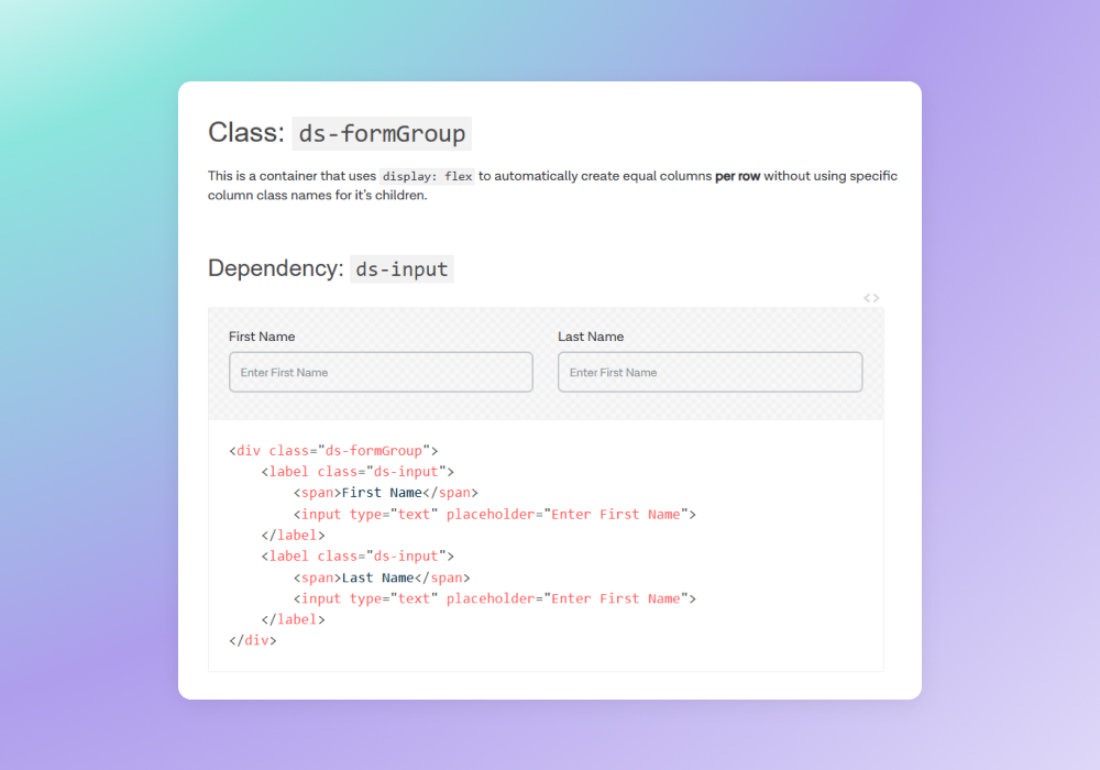 A sample UI with code and guidelines