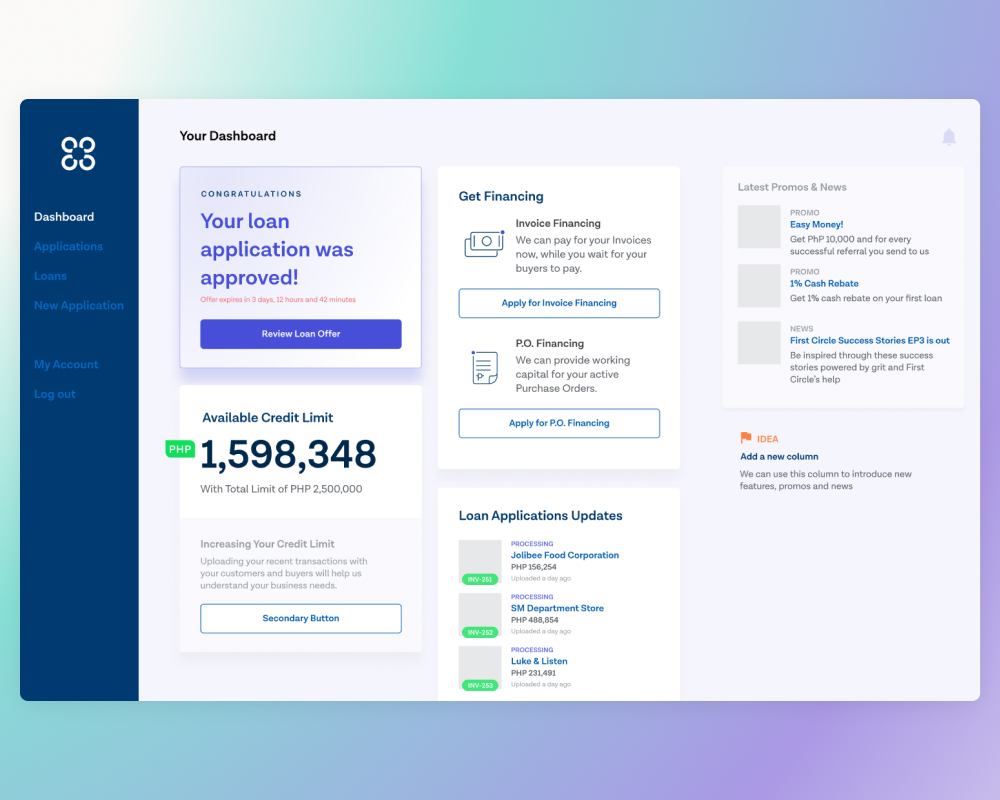 A sample dashboard UI