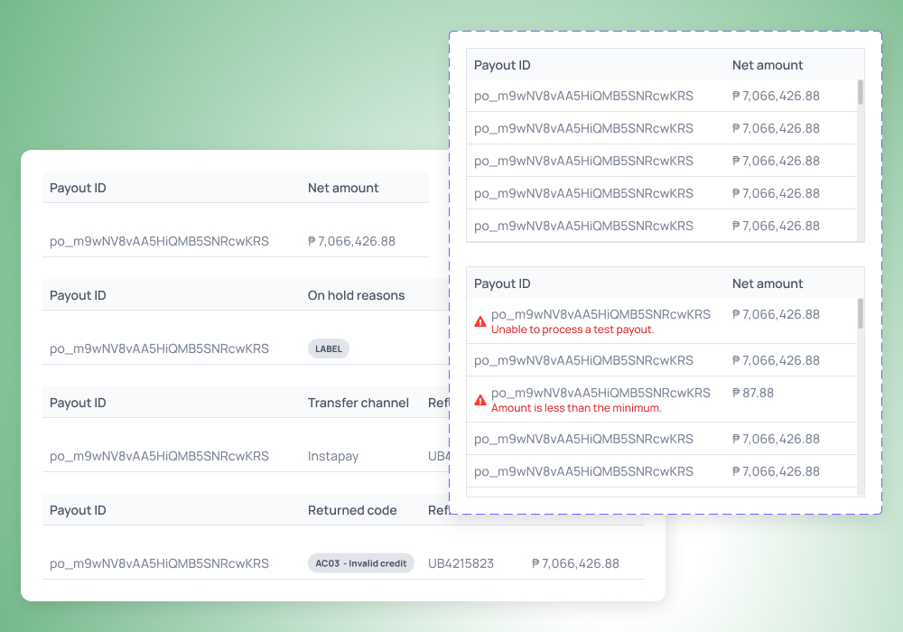 Payouts table components in Figma