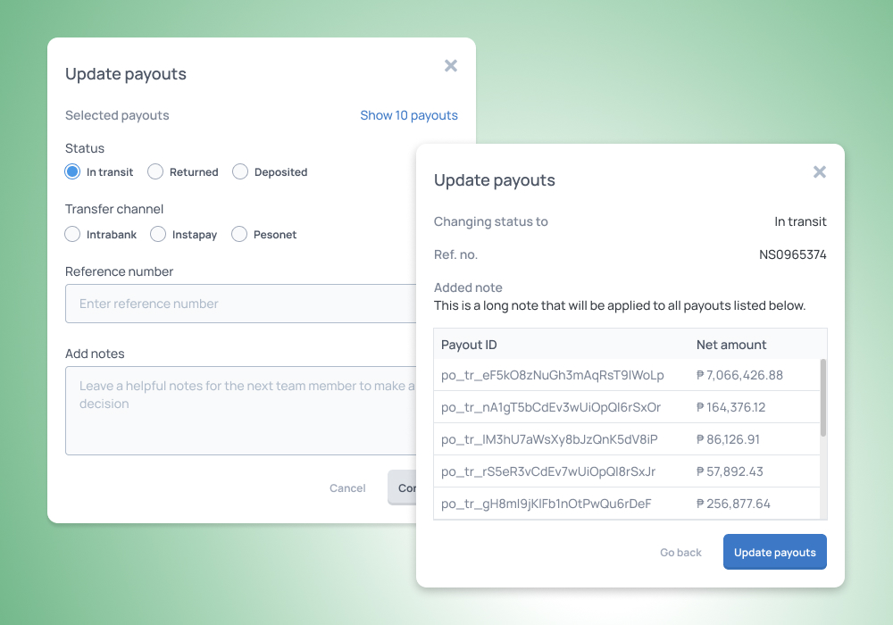 UI for batch updating statuses for payouts
